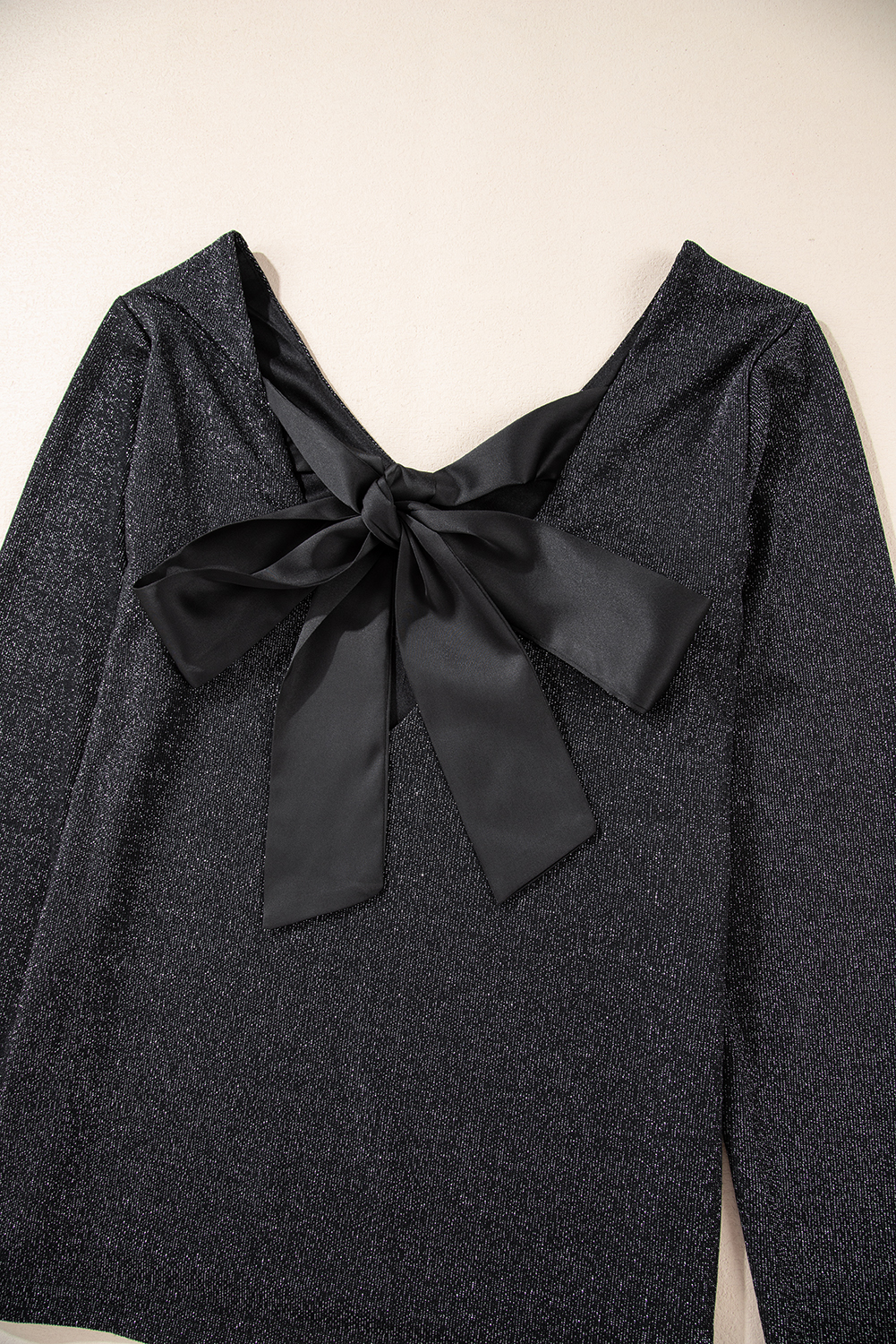 Red Metallic Bowknot Open Back V Neck Top