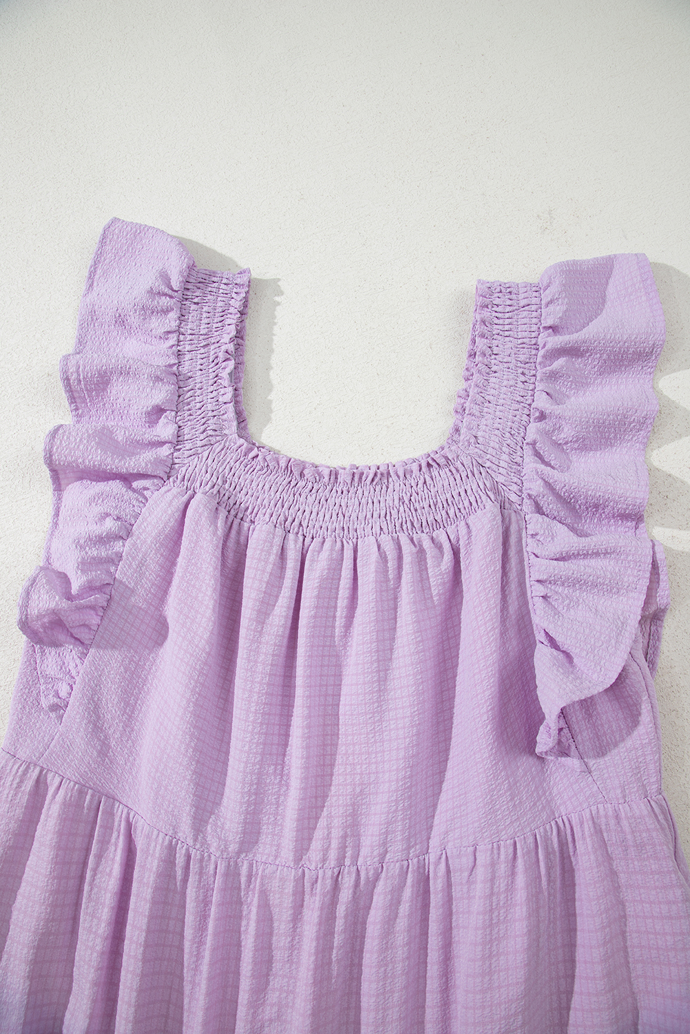 Sky Blue Ruffled Flutter Sleeve Square Neck Textured Tiered Maxi Dress