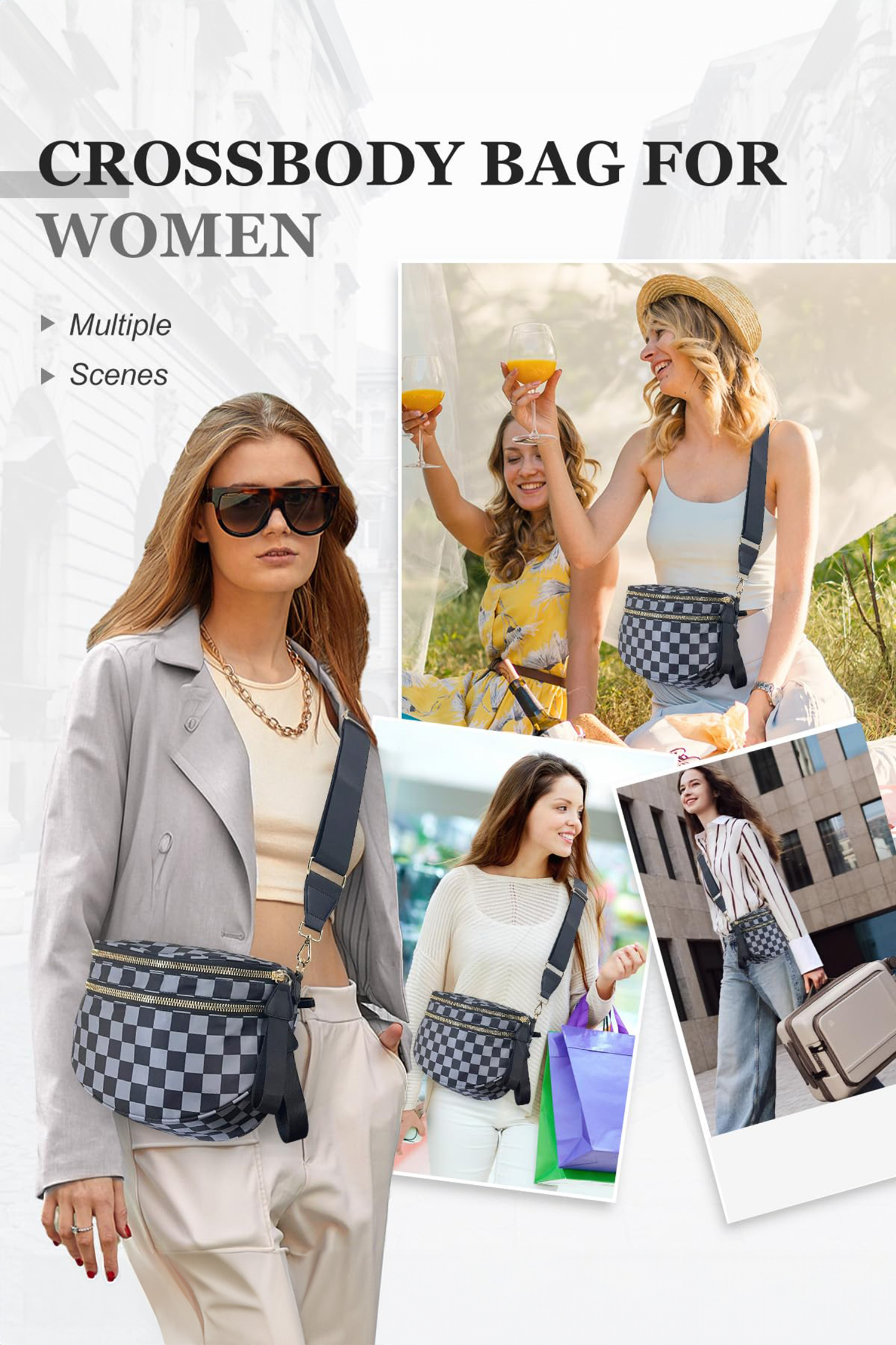 Jungle Green Double Zip Crescent Shape Adjustable Sling Bag