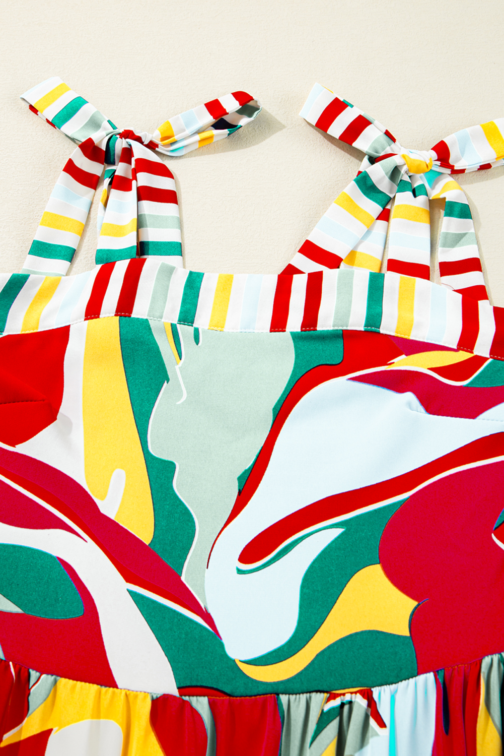 Sky Blue Abstract Print Striped Detail Knot Strap Maxi Dress