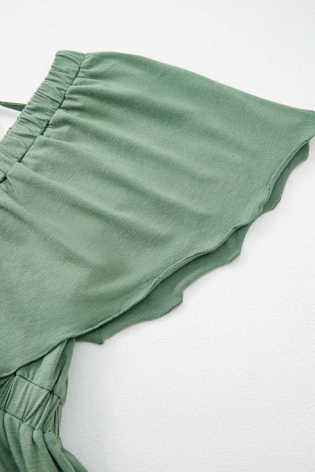 Grass Green Textured V Neck Flutter Sleeve Ruffled Maxi Dress