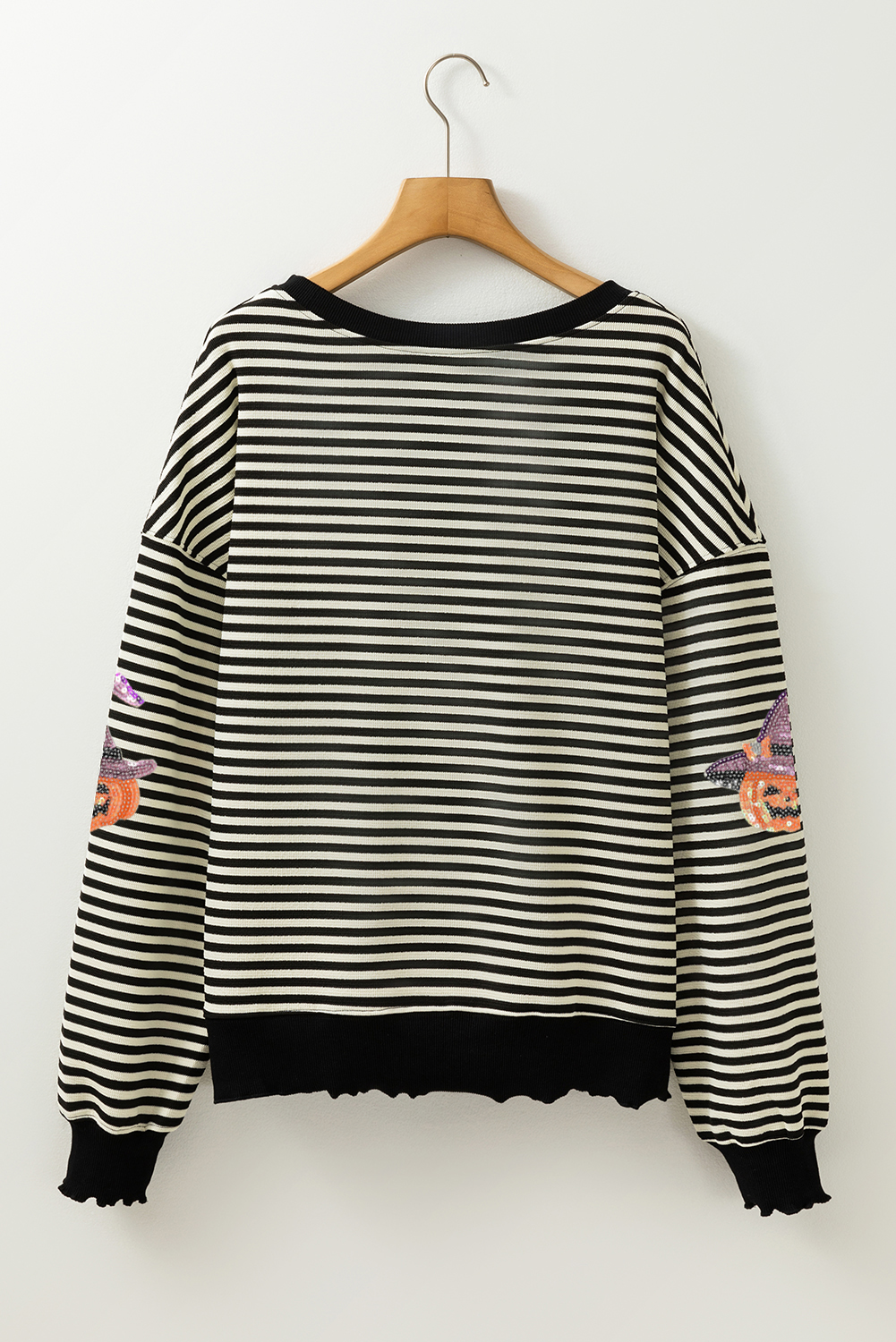 Black Stripe Halloween Pumpkin Shimmer Pattern Casual Top