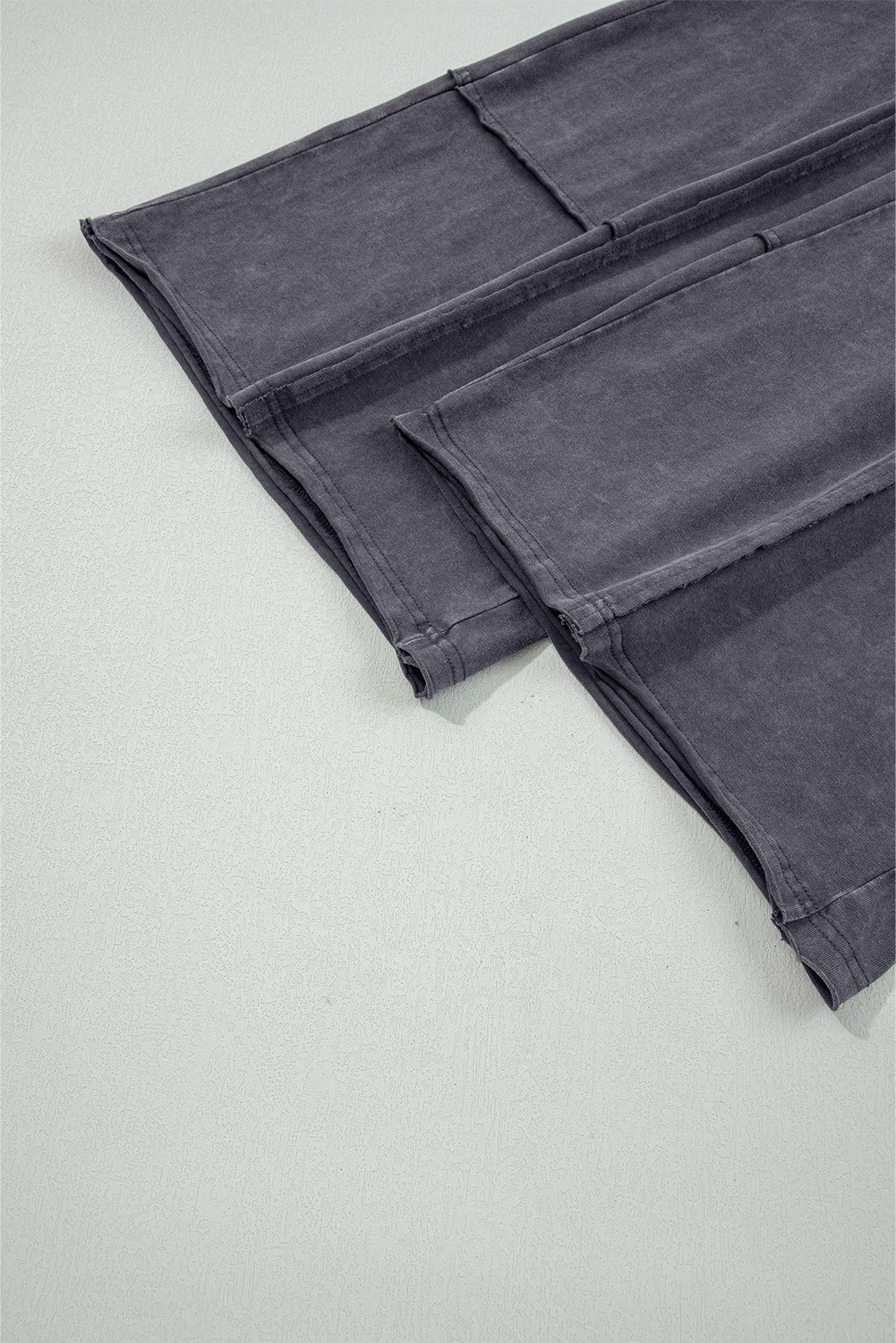 Light Grey Flower Patch Mineral Washed Terry Knit Cropped Wide Leg Pants