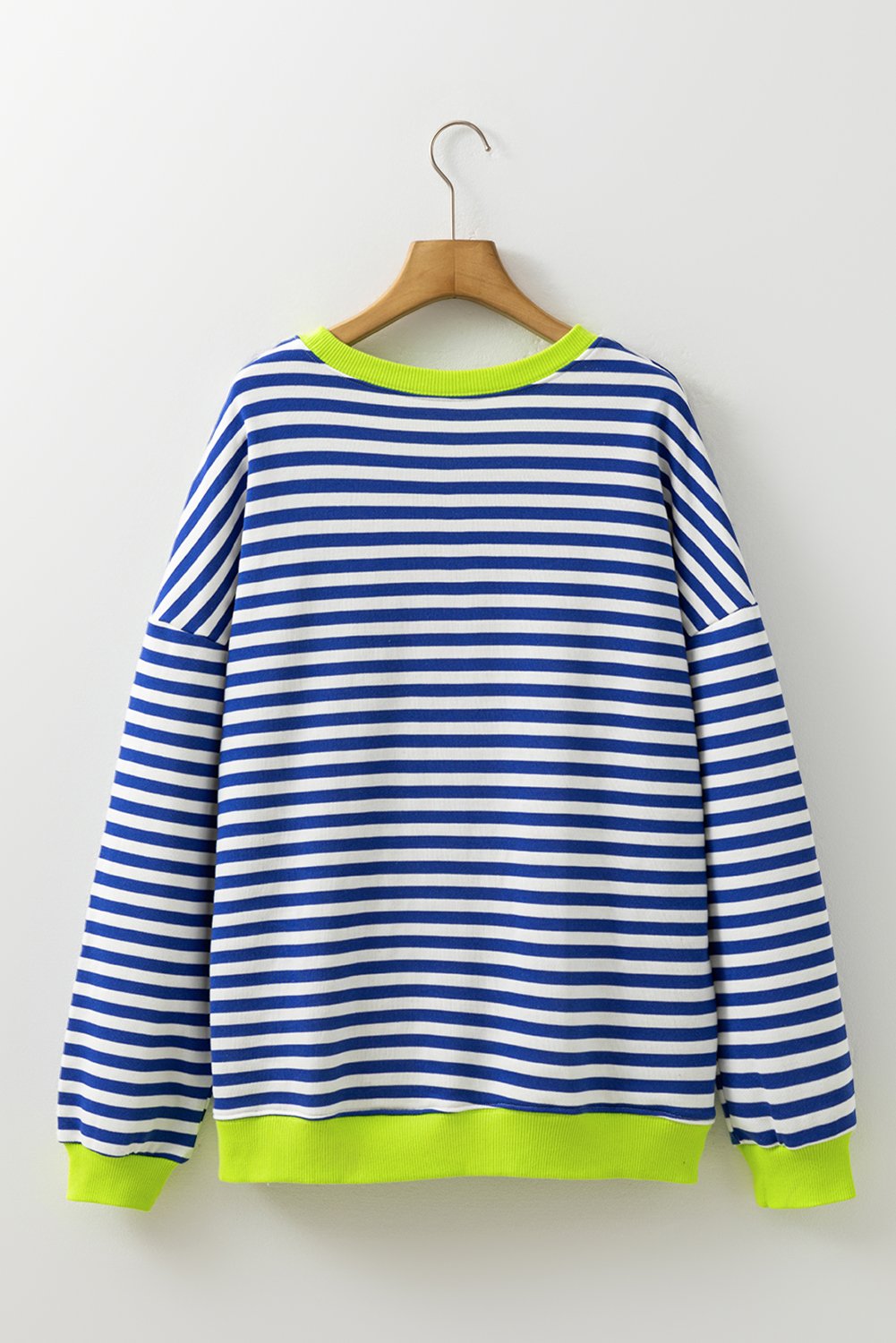 Red Stripe Contrast Ribbed Trim Crossed Stitch Drop Shoulder Sweatshirt