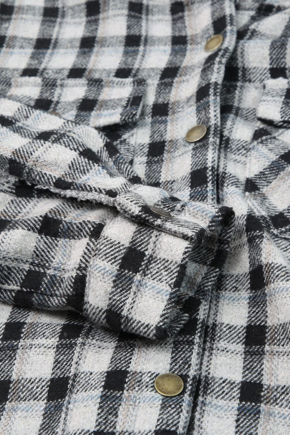 Black Plaid Pattern Sherpa Lined Hooded Shacket