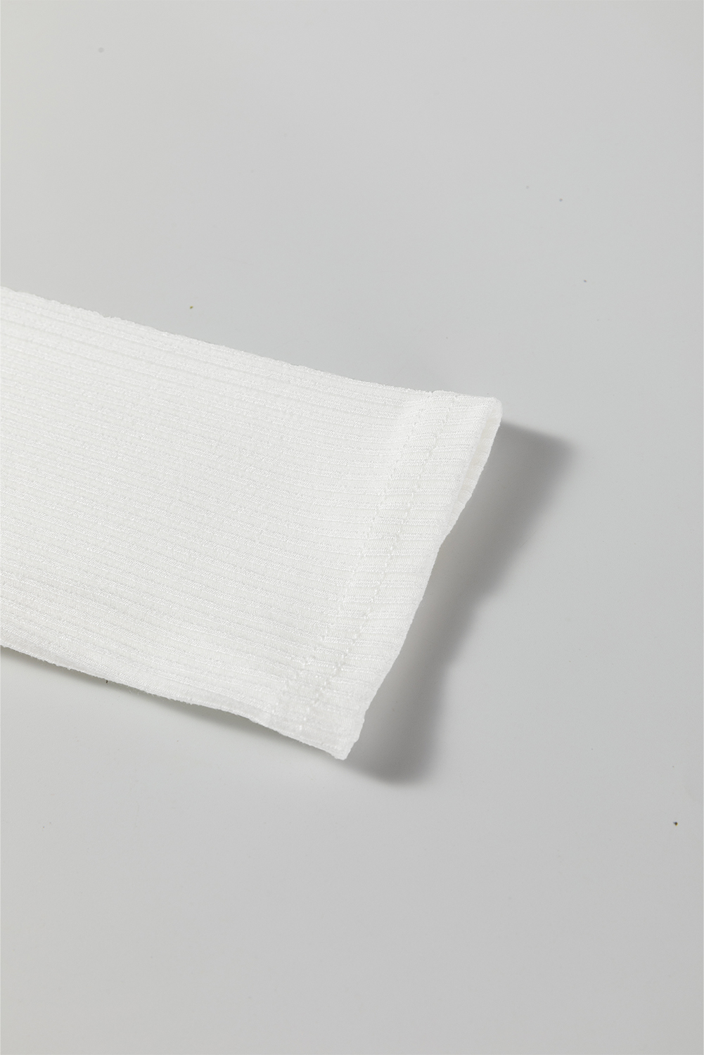 White Ribbed Long Sleeve Crew Neck Solid Color Bodysuit