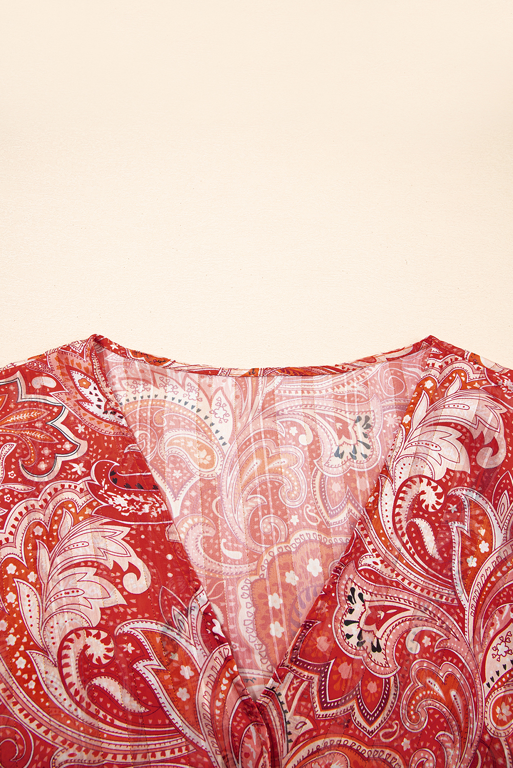 Red Floral Print Side Slit Open Front Long Kimono