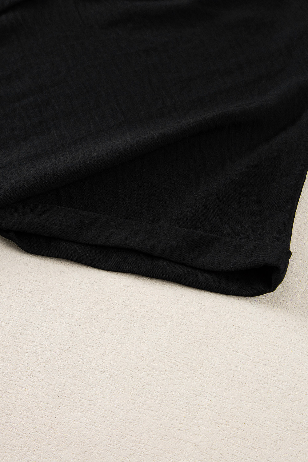Black Notched Neck Batwing Sleeve Lightweight Blouse
