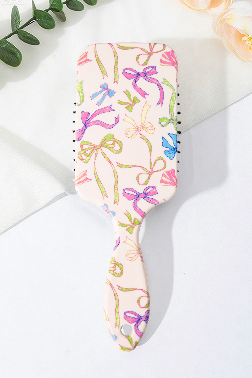 White Multi Ribbon Bow Print Air Cushion Comb