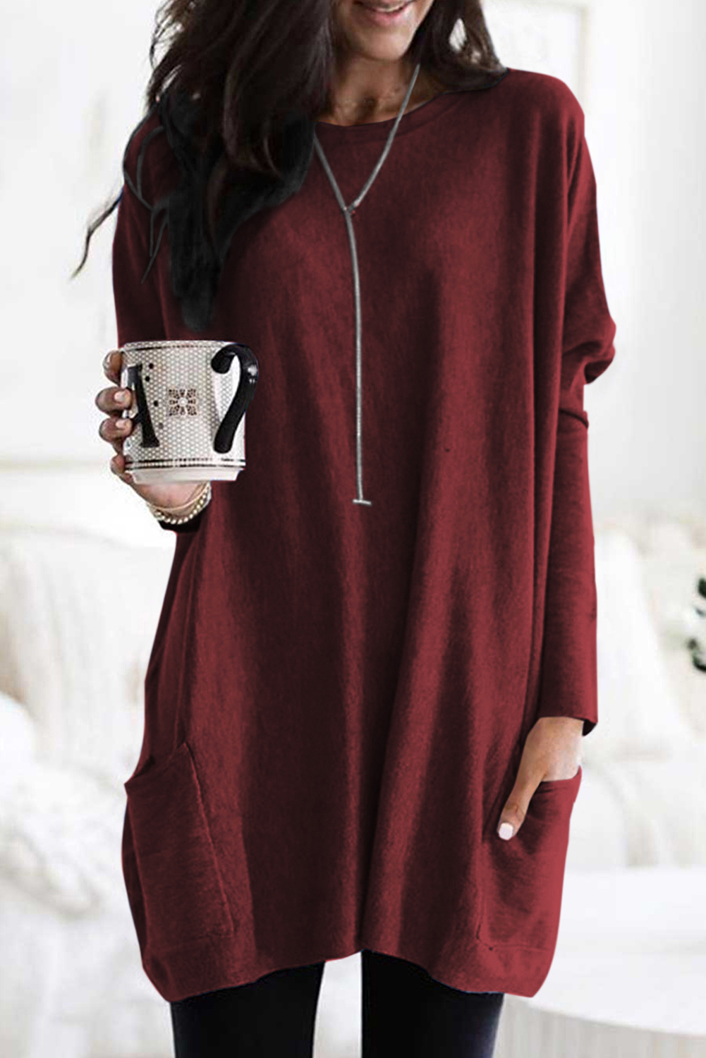 Fiery Red Sky Blue Longline Pocketed Top