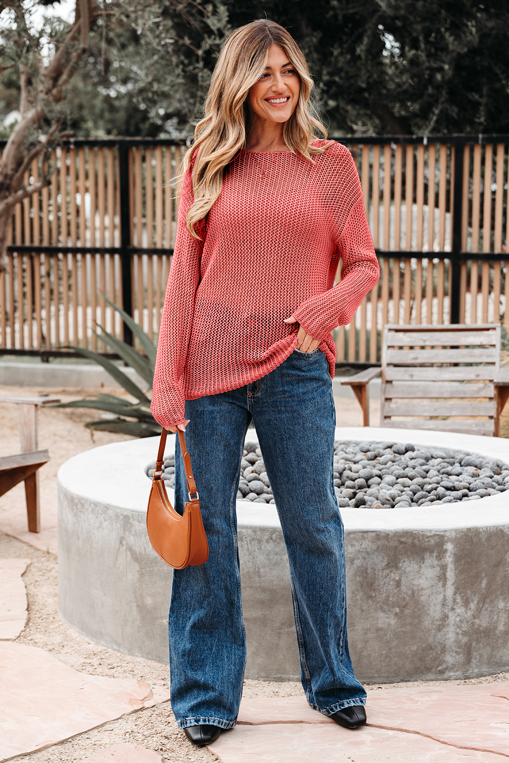 Coral Crochet Hollow-out Jumper Top Sweater