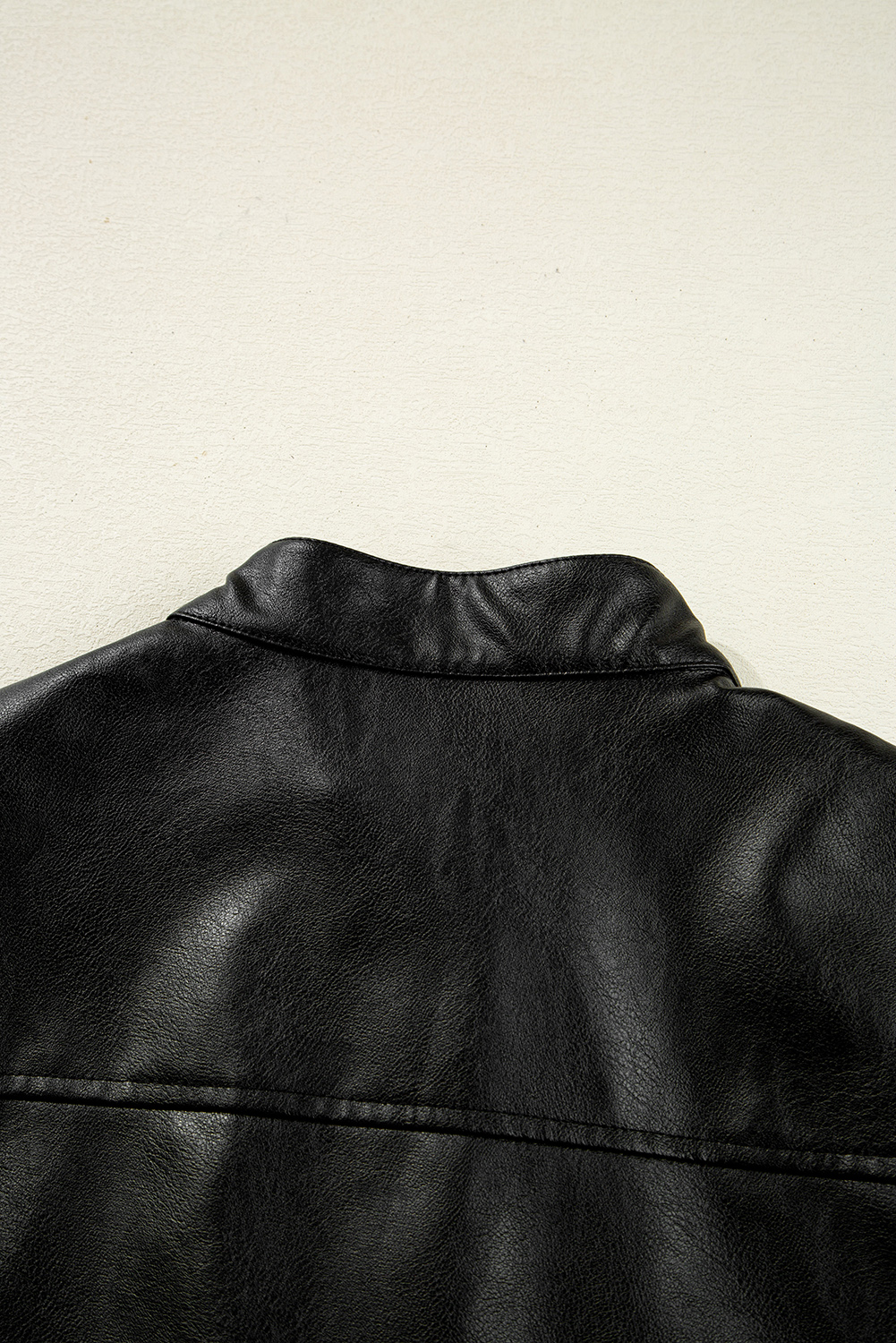 Black Faux Leather Buttoned Front Boxy Jacket