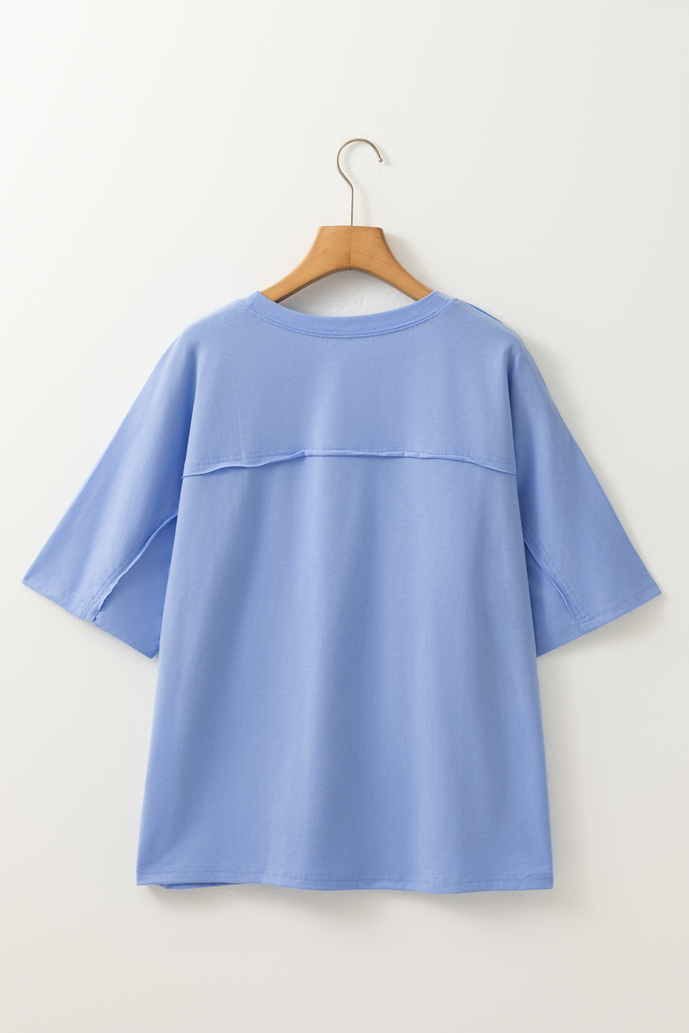 Apricot Flower Patched Exposed Stitching Trim Crew Neck Loose Tee