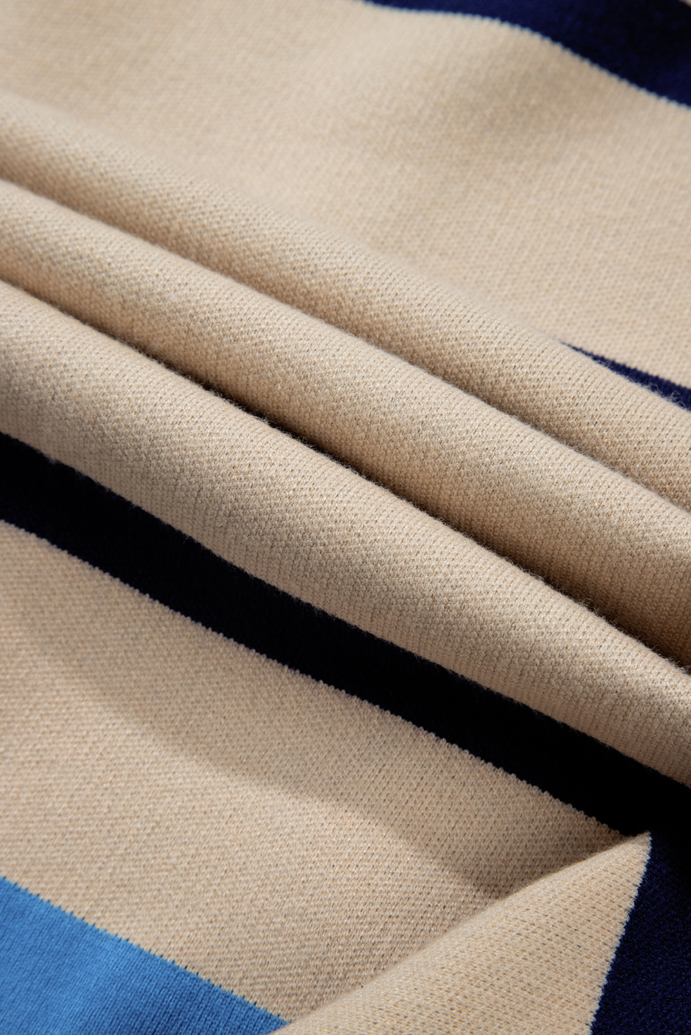 Pink Stripe Colorblock Drop Shoulder Buttoned Loose Cardigan