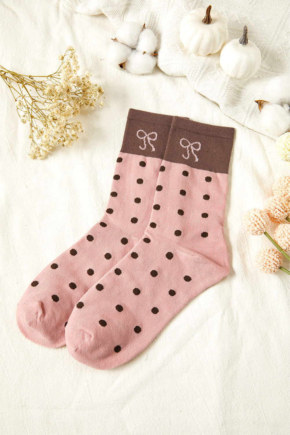 Blossom 1 Pairs Polka Dot Print Contrast Bow Block Socks
