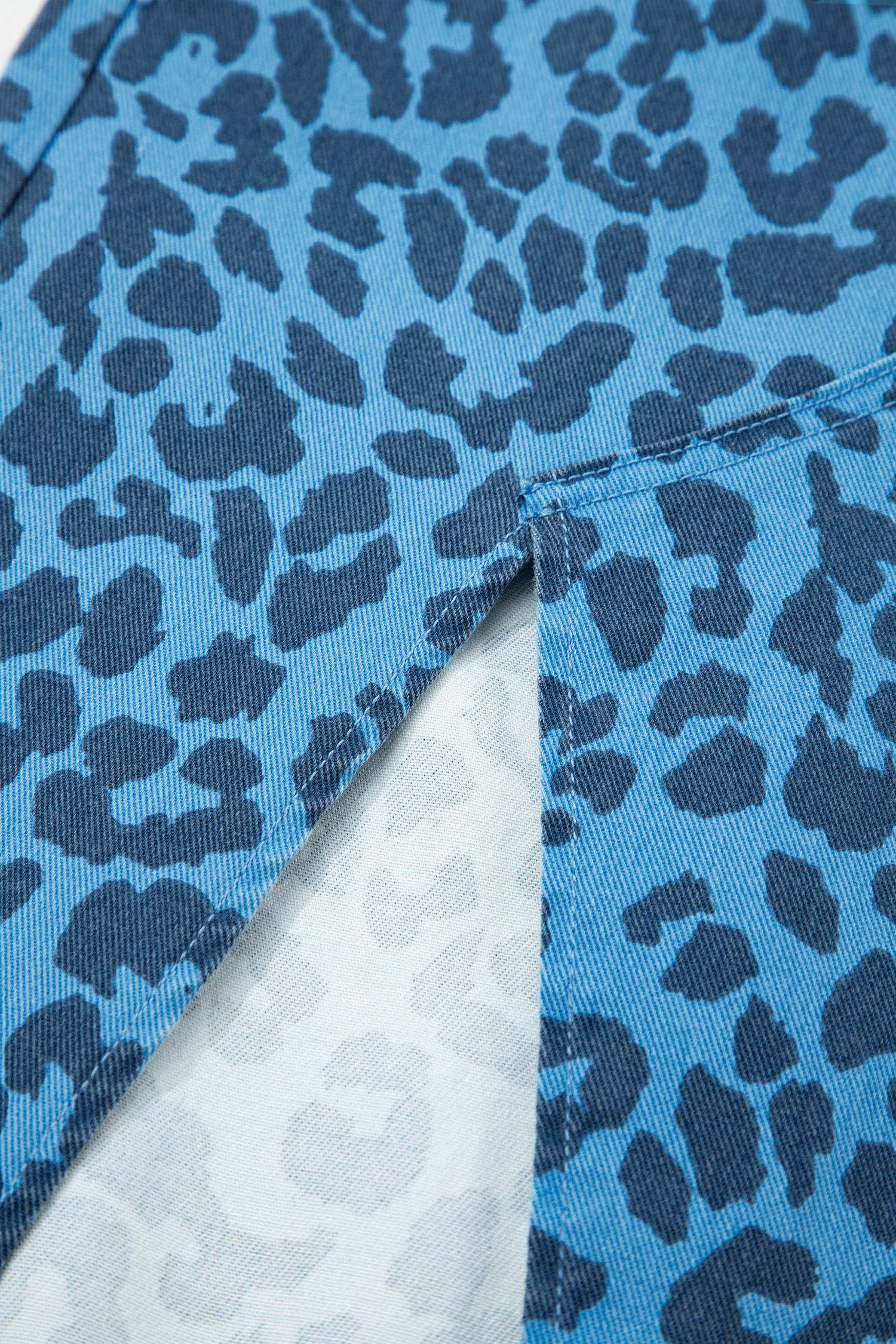 Brown Leopard Denim Frayed Split Denim Midi Skirt