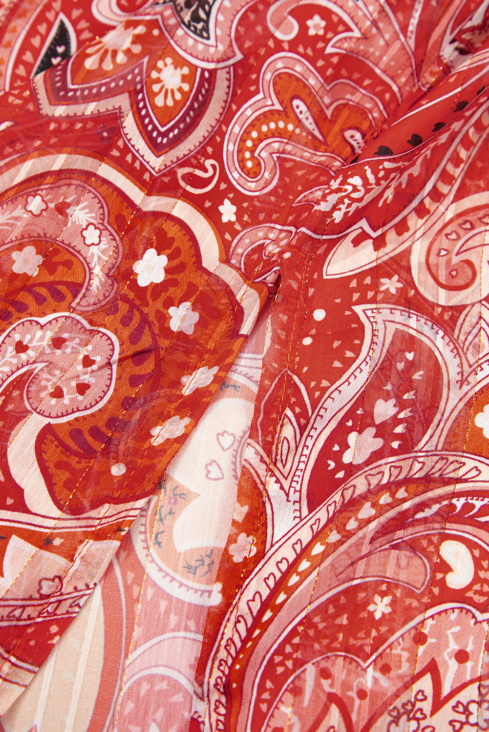 Red Floral Print Side Slit Open Front Long Kimono