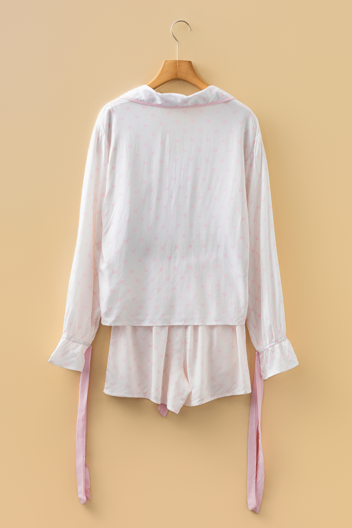 Pink Bow Lattice Print Bow Ties 2pcs Pajama Set