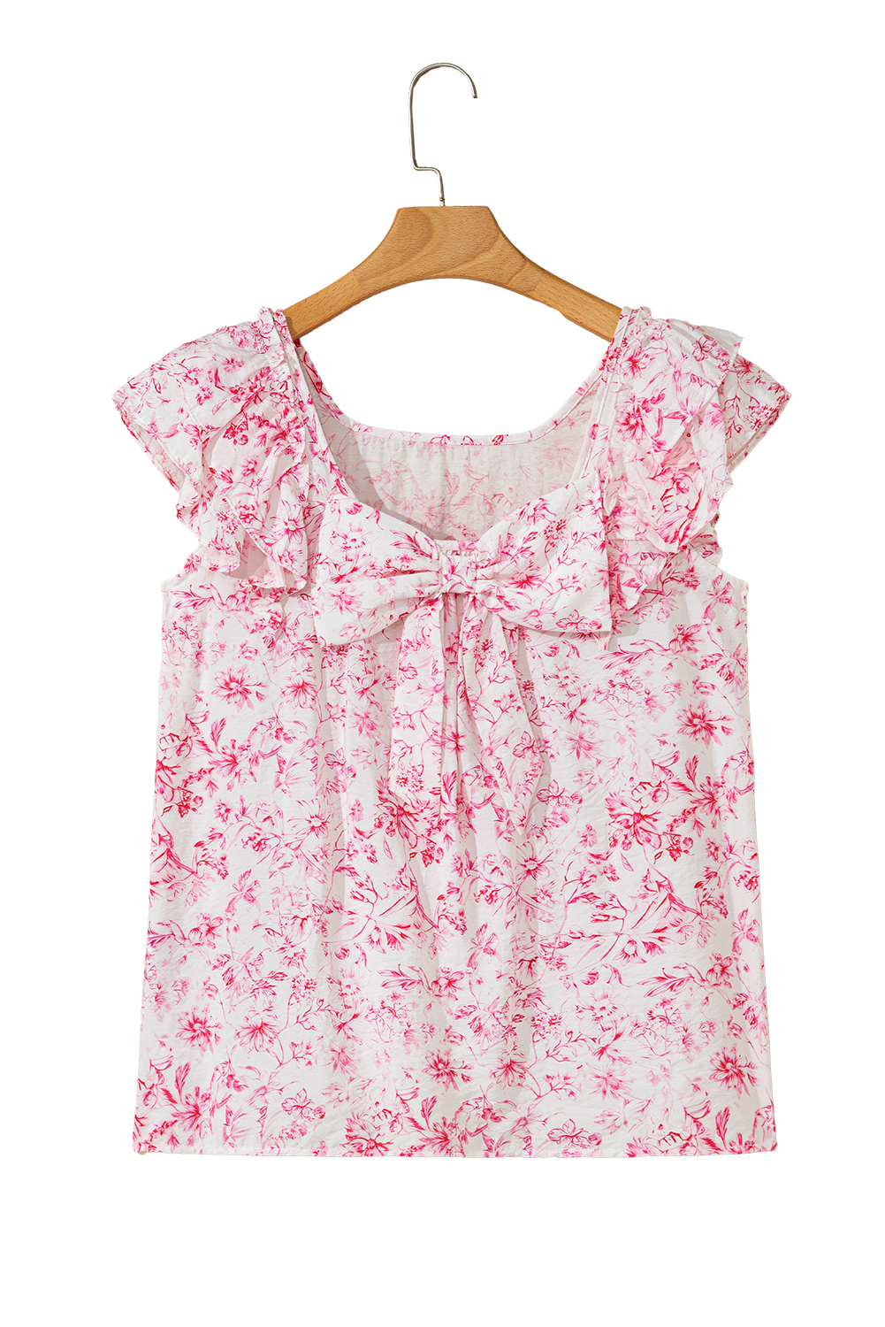 Beau Blue Textured Bow Knot Frilled Butterfly Sleeve Blouse
