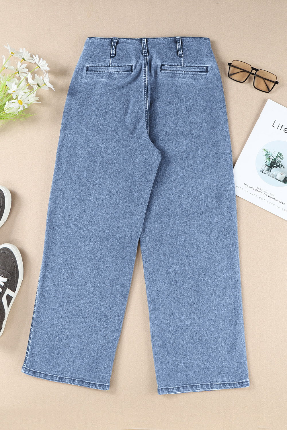 Sky Blue High Waist Cropped Wide Leg Jeans