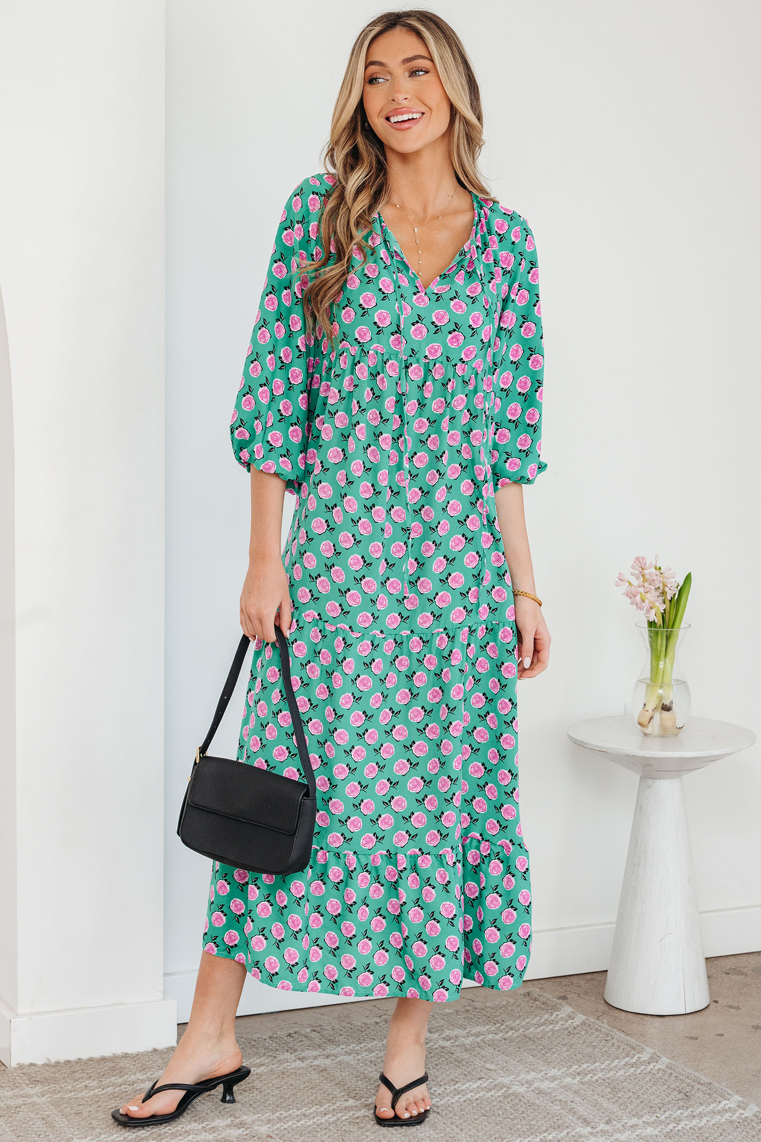 Sky Blue Boho Printed Half Sleeve Maxi Dress