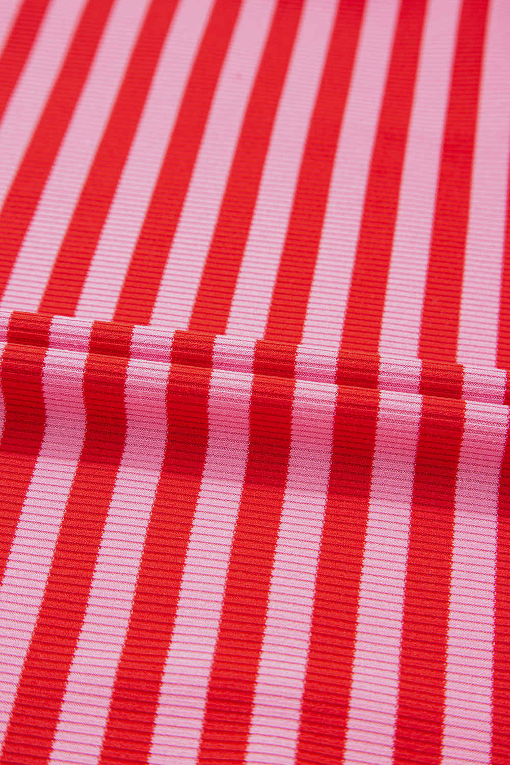 Sky Blue Stripe Ribbed Cap Sleeve Round Neck T Shirt