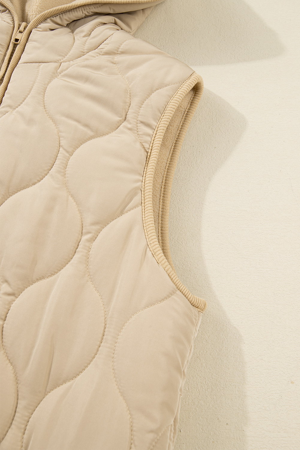 Pale Khaki Quilted Padded Casual Winter Jacket Vest with Fleece Lining