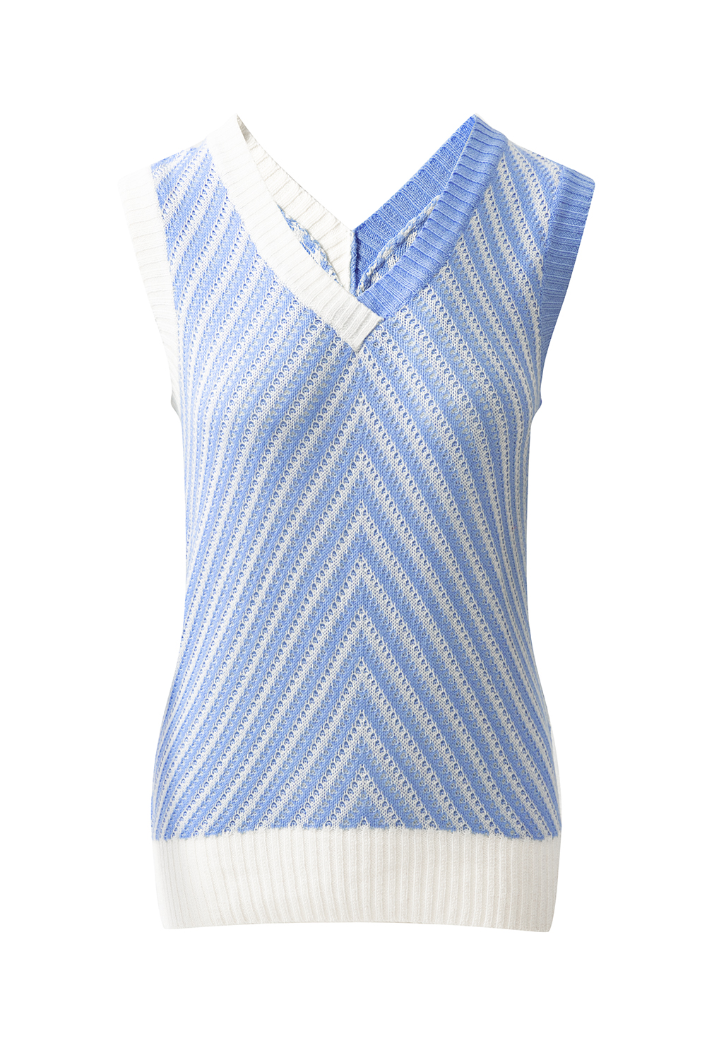 Black Contrast Chevron Knit V Neck Sweater Vest