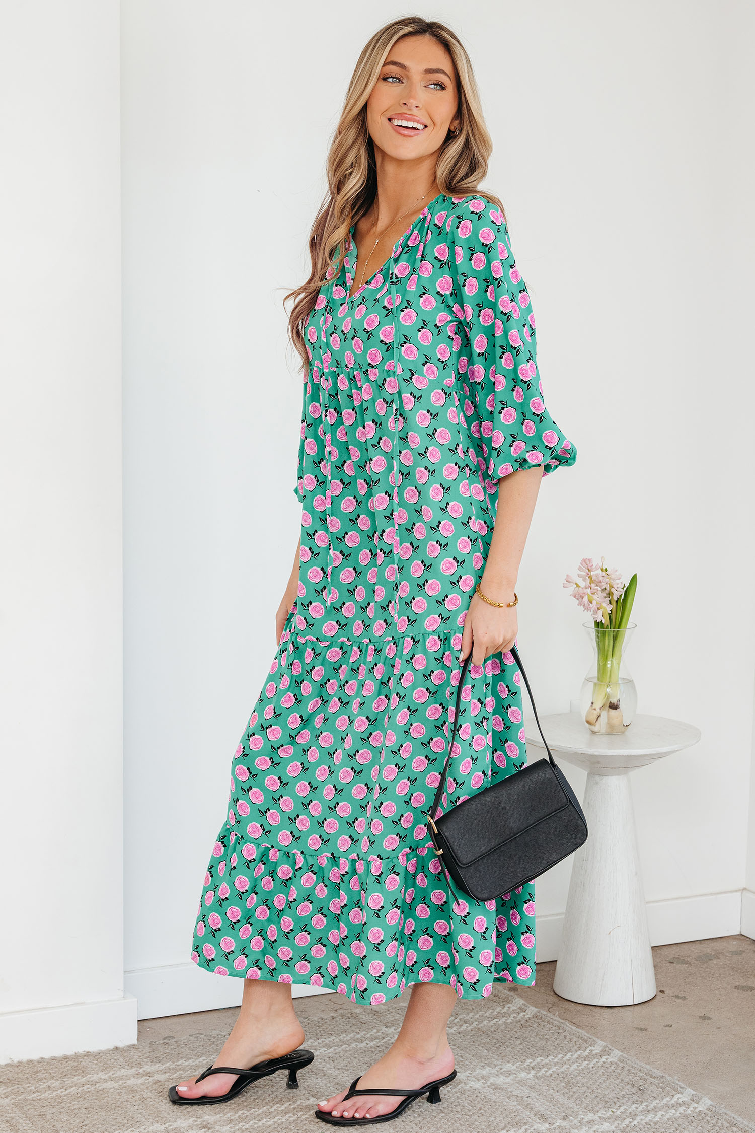 Sky Blue Boho Printed Half Sleeve Maxi Dress