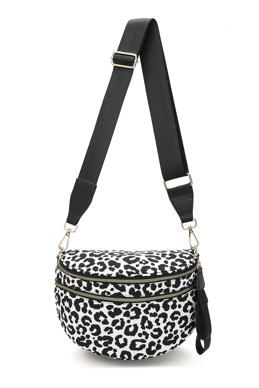 Jungle Green Double Zip Crescent Shape Adjustable Sling Bag