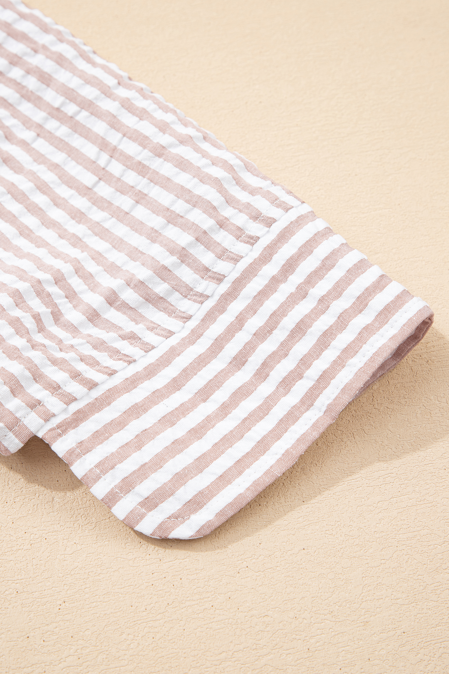 Khaki Stripe Frilled Collar Half Sleeve Shirt Maxi Dress