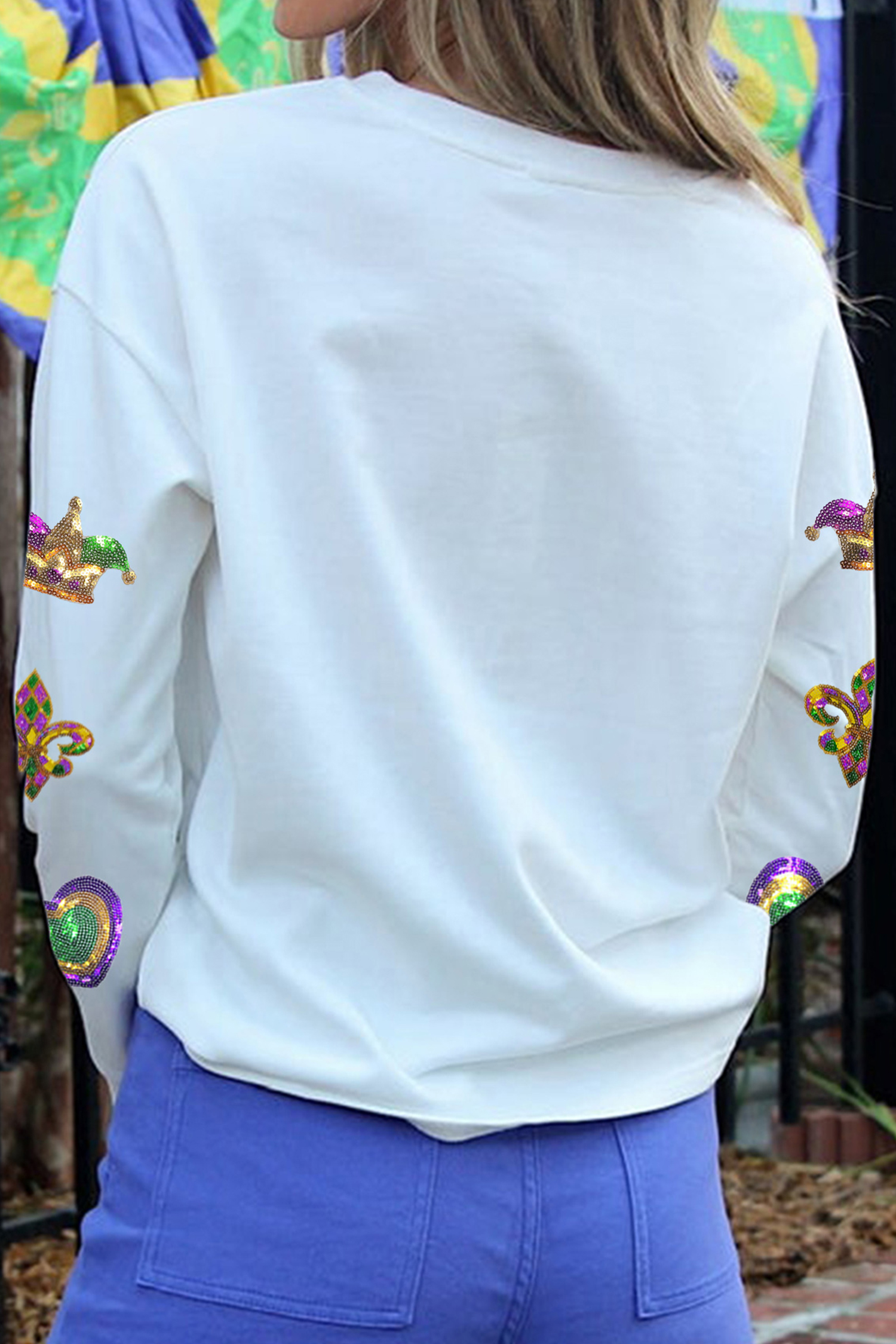 White LUCKY Clover Embroidered Long Sleeve Top