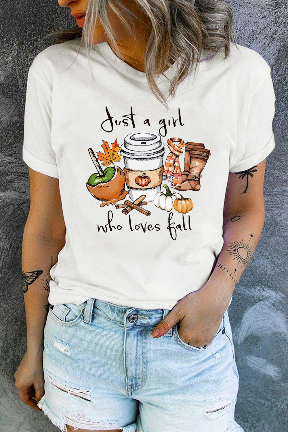White Just A Girl Who Loves Fall Graphic T Shirt