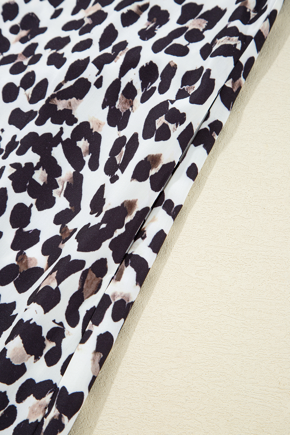 Multicolour Button Striped Collar Leopard Print Long Sleeve Flared Dress
