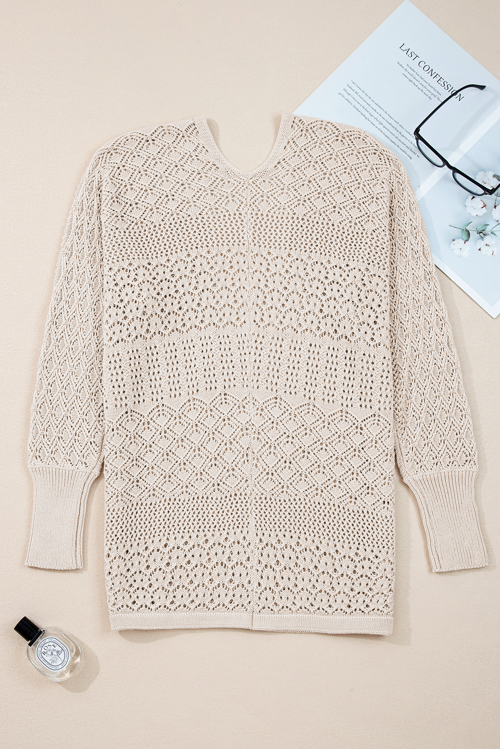 Redwood Burl Mixed Pattern Knitted Open Front Plus Cardigan