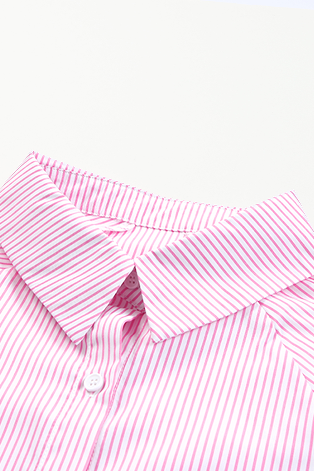 Red Stripe Smocked Cuffed Striped Boyfriend Shirt with Pocket