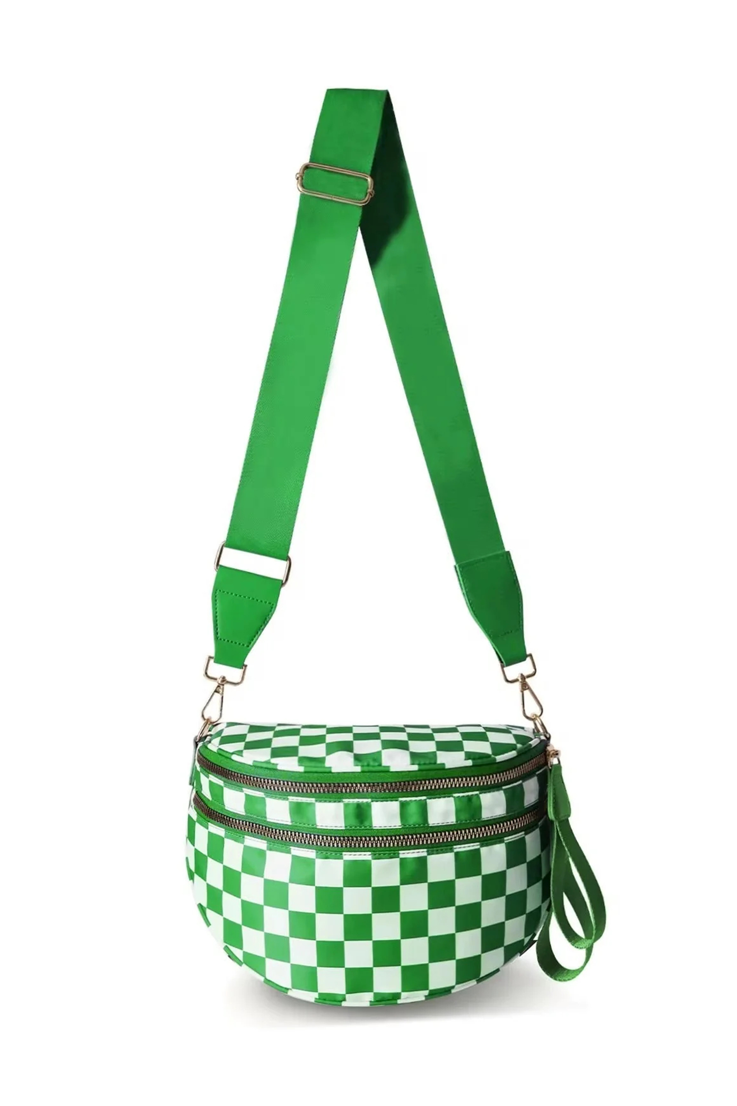Jungle Green Double Zip Crescent Shape Adjustable Sling Bag