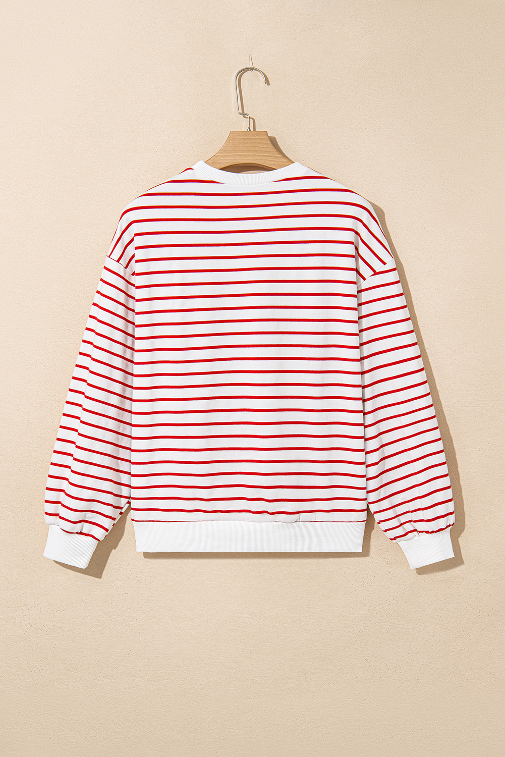 Burgundy Striped Long Sleeve Round Neck Loose Top