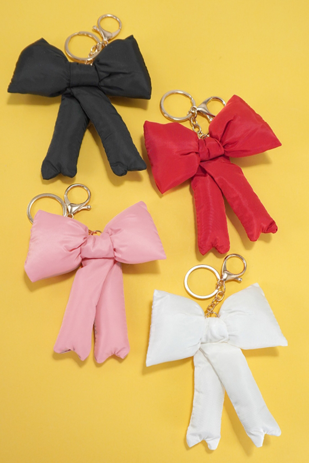 Pink Gingham Puffer Bow Knot Bag Pendant Keychain