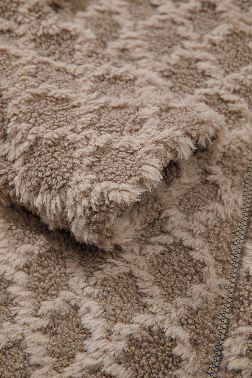 Chestnut Sherpa Rhombus Zip Up Side Pocket Hooded Jacket