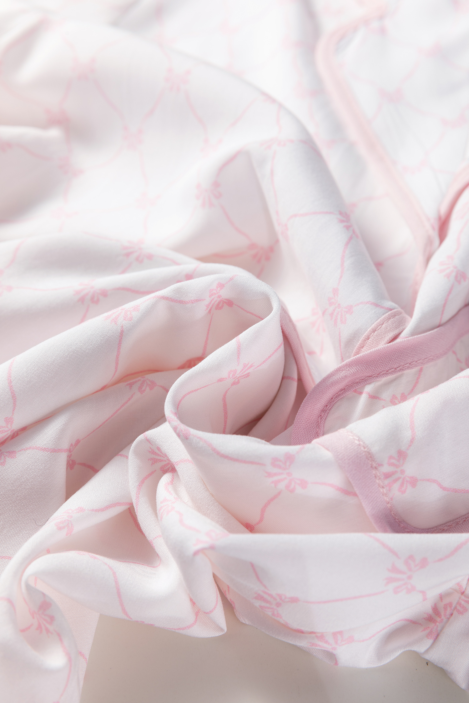 Pink Bow Lattice Print Bow Ties 2pcs Pajama Set