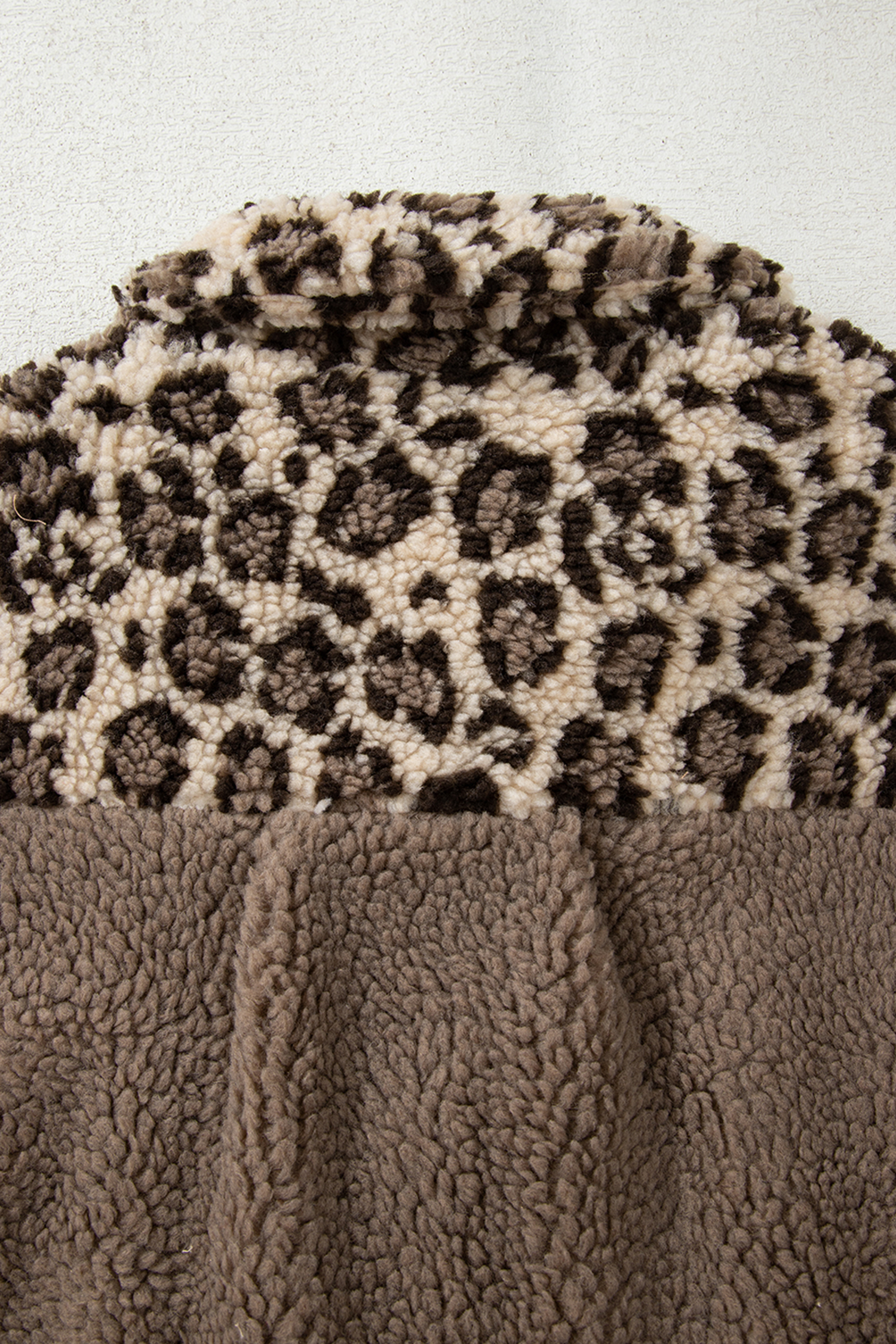 Brown Sherpa Leopard Print Flap Pocket Collared Button Up Jacket