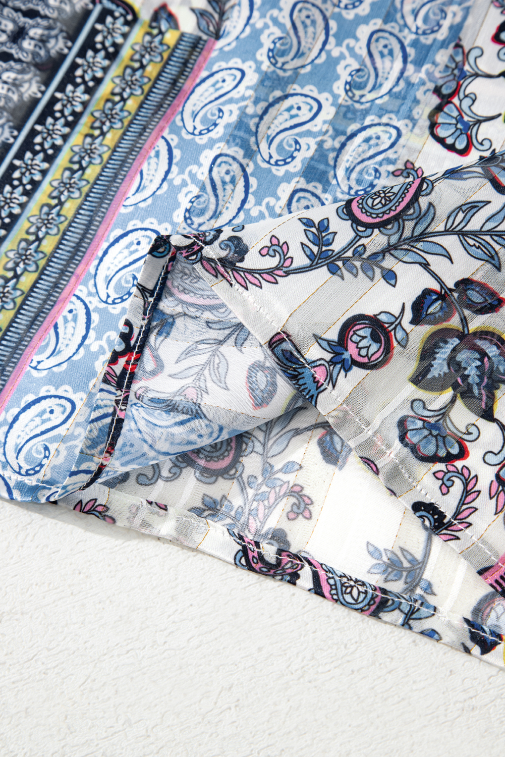 Blue Retro Floral Print Long Loose Open Front Kimono