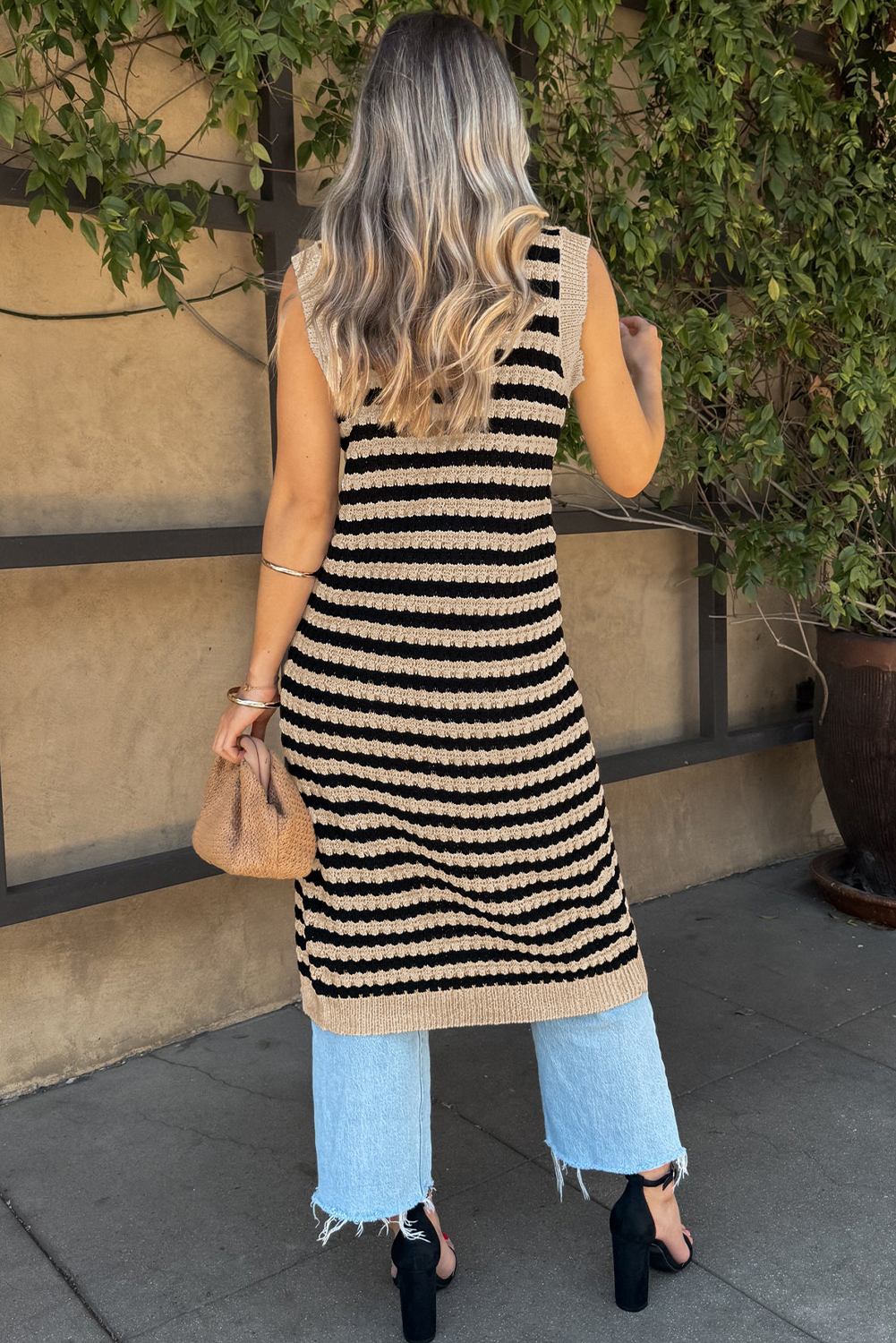 Parchment Buttoned Front Pencil Midi Sleeveless Sweater Dress