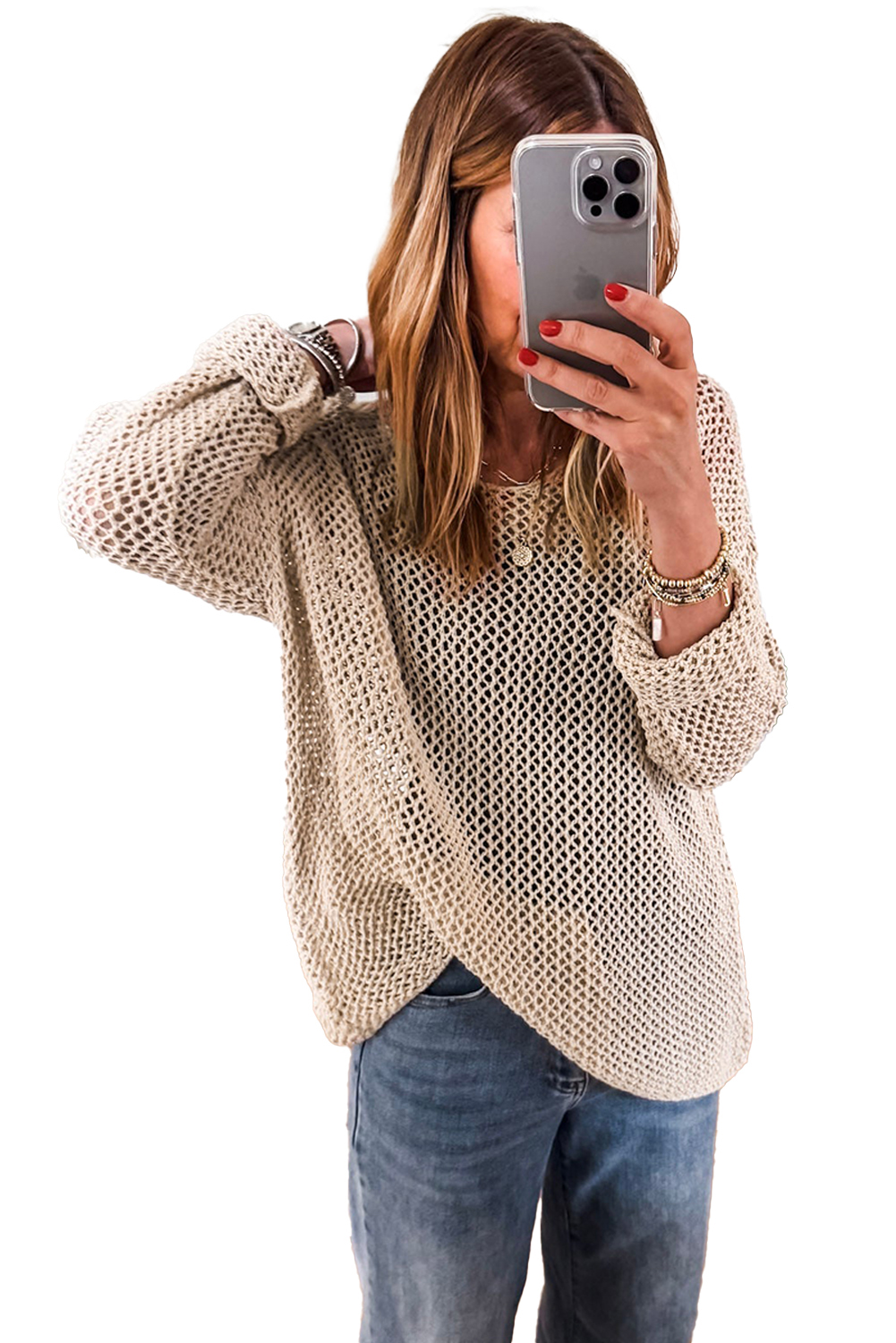Coral Crochet Hollow-out Jumper Top Sweater