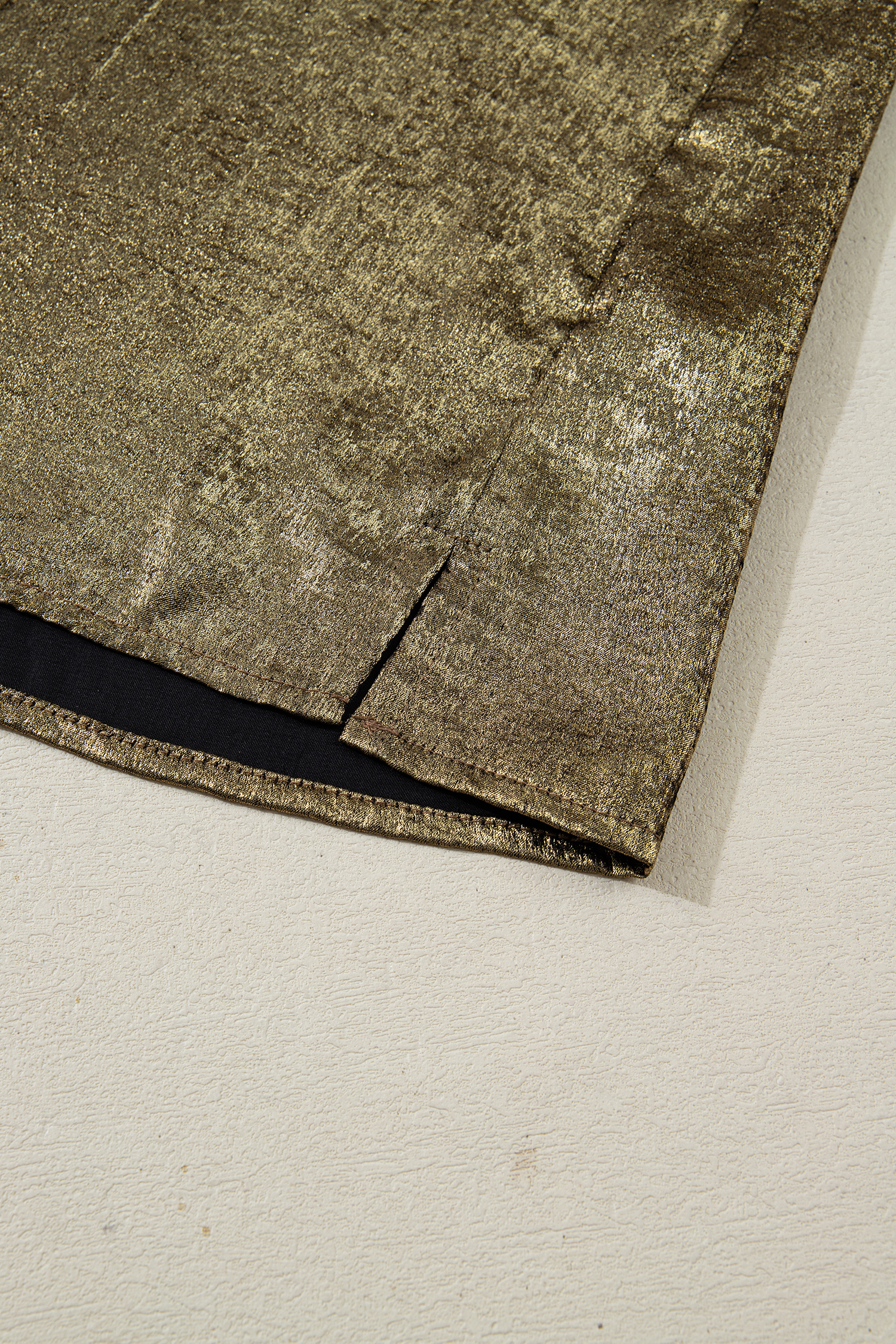 Apricot Metallic Round Neck Smocked Long Sleeve Blouse