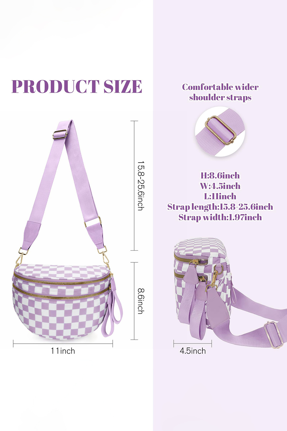 Jungle Green Double Zip Crescent Shape Adjustable Sling Bag