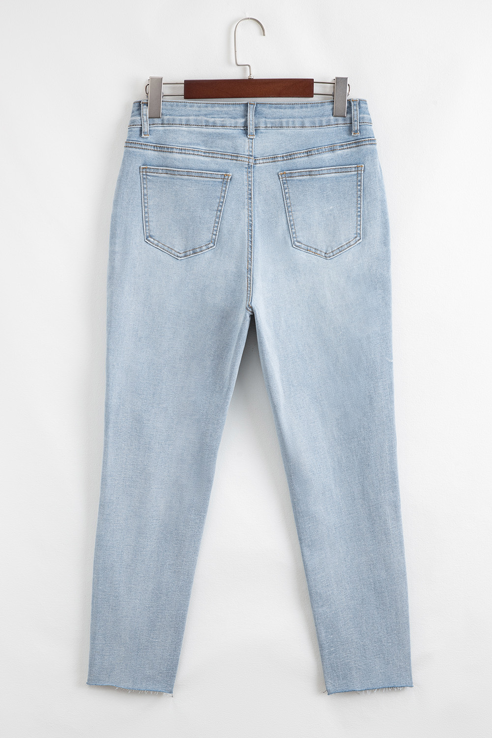 Beau Blue Mid Rise Ankle-Length Distressed Skinny Jeans