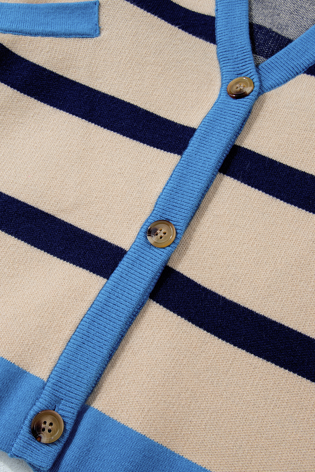 Pink Stripe Colorblock Drop Shoulder Buttoned Loose Cardigan