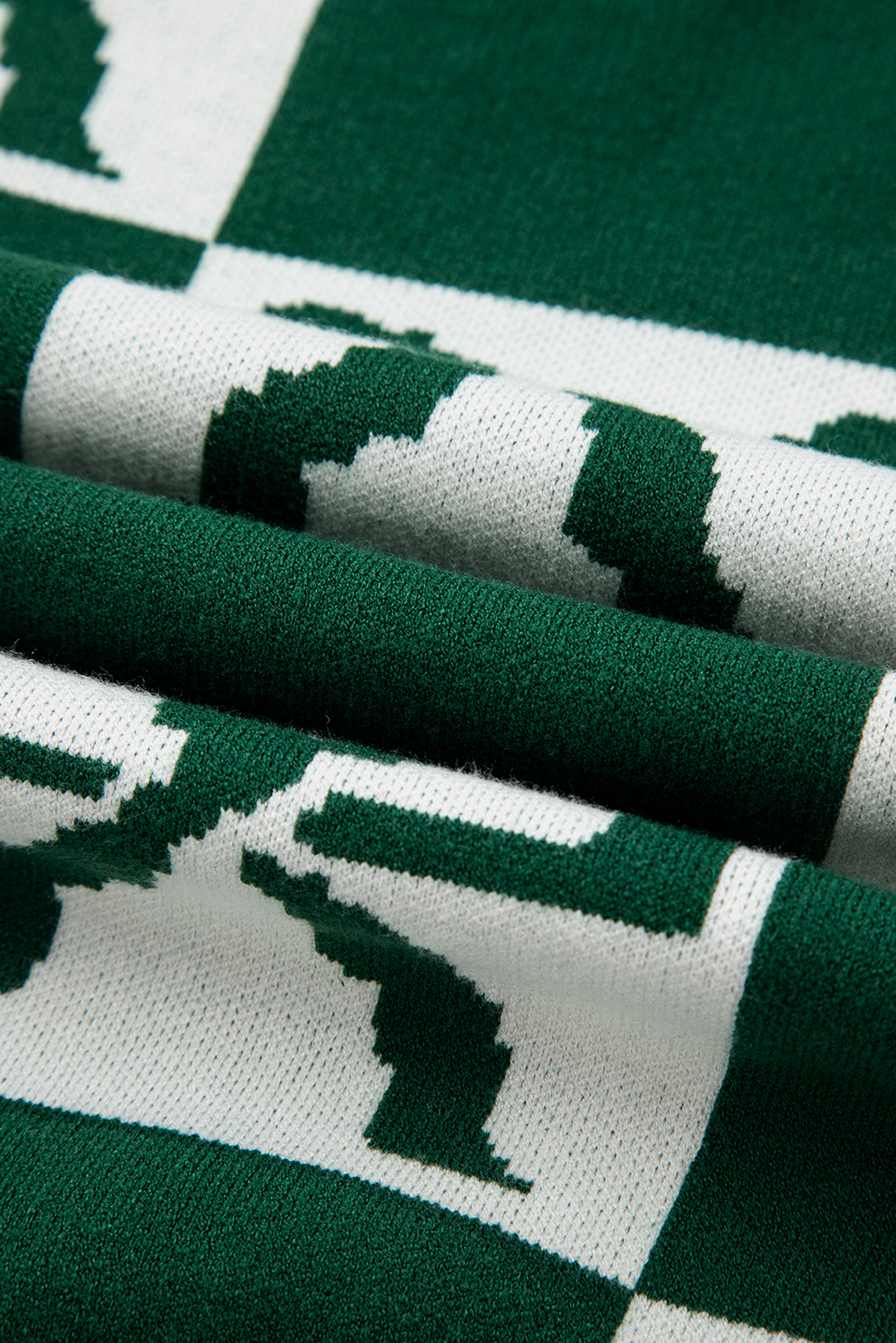 Blackish Green Checkered Bow Print Casual Sweater